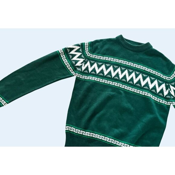 Vintage Men's 80s / 90s Unbranded Fair Isle Green Sweater Size S - Picture 5 of 8